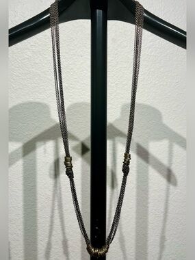 Vintage Long Layered Copper Tone Necklace with Antique Gold Ring Accents